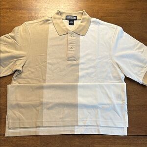 Lands' End White and Tan Striped Polo